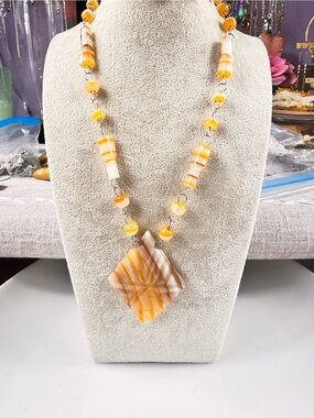 Diamond Orange Onyx Pendant Necklace - Women's Jewelry